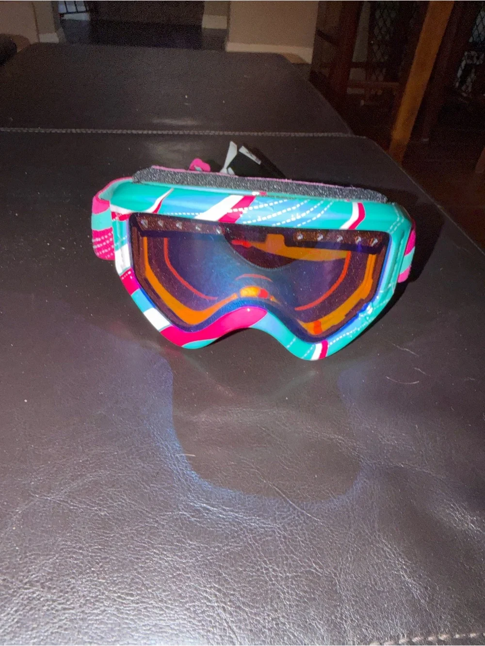 Teal and Pink Ski Goggles with Mirrored Lens